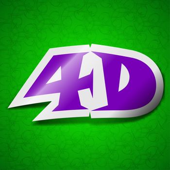 4D icon sign. Symbol chic colored sticky label on green background. illustration