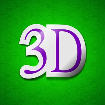 3D icon sign. Symbol chic colored sticky label on green background. illustration