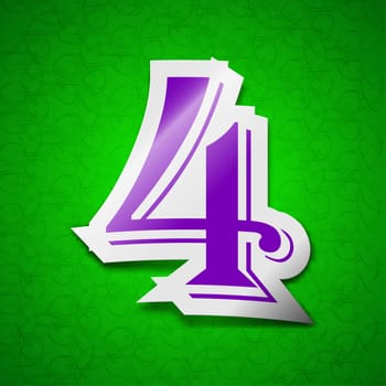 number four icon sign. Symbol chic colored sticky label on green background. illustration