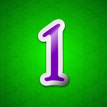 number one icon sign. Symbol chic colored sticky label on green background. illustration