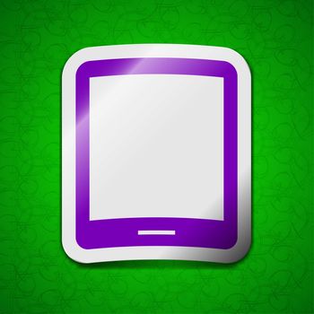Tablet icon sign. Symbol chic colored sticky label on green background. illustration