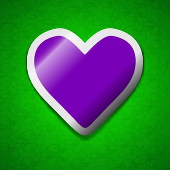 Heart icon sign. Symbol chic colored sticky label on green background. illustration