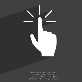 Click here hand icon symbol Flat modern web design with long shadow and space for your text. illustration