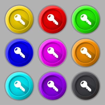 Key sign icon. Unlock tool symbol. Set of colored buttons. illustration