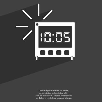 digital Alarm Clock icon symbol Flat modern web design with long shadow and space for your text. illustration