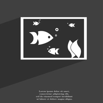 Aquarium, Fish in water icon symbol Flat modern web design with long shadow and space for your text. illustration