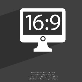 Aspect ratio 16:9 widescreen tv icon symbol Flat modern web design with long shadow and space for your text. illustration