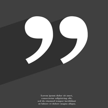 Double quotes at the end of words icon symbol Flat modern web design with long shadow and space for your text. illustration