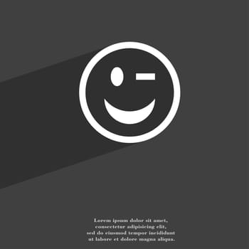 Winking Face icon symbol Flat modern web design with long shadow and space for your text. illustration