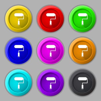 Paint roller sign icon. Painting tool symbol. Set of colored buttons. illustration