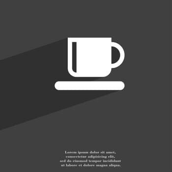 Coffee cup icon symbol Flat modern web design with long shadow and space for your text. illustration