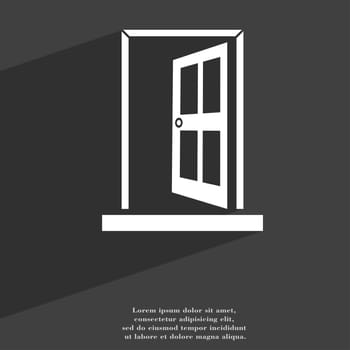 Door, Enter or exit icon symbol Flat modern web design with long shadow and space for your text. illustration