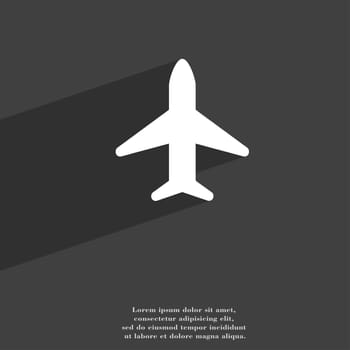 Airplane, Plane, Travel, Flight icon symbol Flat modern web design with long shadow and space for your text. illustration