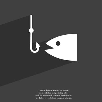 Fishing icon symbol Flat modern web design with long shadow and space for your text. illustration