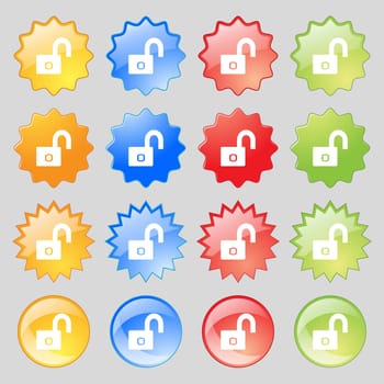 Lock sign icon. Locker symbol. Big set of 16 colorful modern buttons for your design. illustration