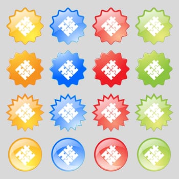 Puzzle piece icon sign. Big set of 16 colorful modern buttons for your design. illustration