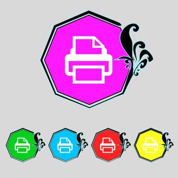 Print sign icon. Printing symbol. Print button. Set colourful buttons illustration