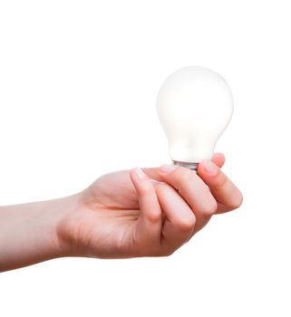 hand holding energy saving lamp on a white background