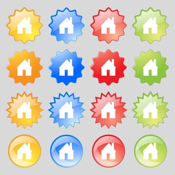 Home sign icon. Main page button. Navigation symbol. Big set of 16 colorful modern buttons for your design. illustration