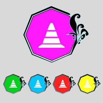 road cone icon. Set colourful buttons. illustration
