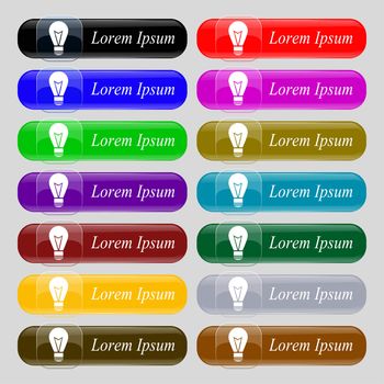 Light lamp sign icon. Idea symbol. Lightis on. Set of colored buttons. illustration