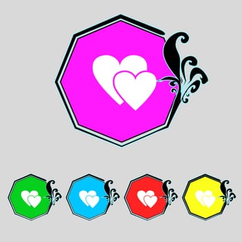 Heart sign icon. Love symbol. Set colur buttons. illustration