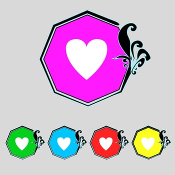 Heart sign icon. Love symbol. Set colur buttons. illustration