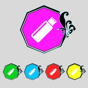 Usb sign icon. Usb flash drive stick symbol. Set colourful buttons. illustration