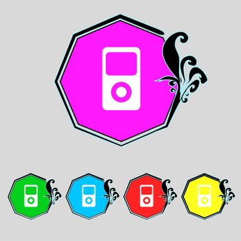 Portable musical player icon. Set colur buttons. illustration