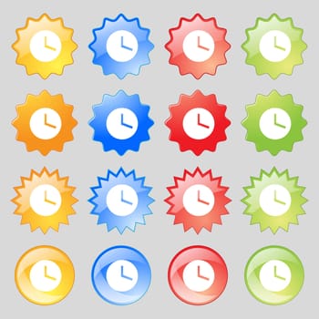 Mechanical Clock icon sign. Big set of 16 colorful modern buttons for your design. illustration