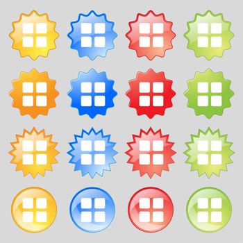 List menu, Content view options icon sign. Big set of 16 colorful modern buttons for your design. illustration