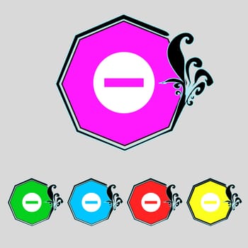 Stop sign icon. Prohibition symbol. No sign. Set colourful buttons illustration