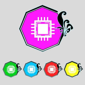 Central Processing Unit Icon. Technology scheme circle symbol. Set colourful buttons. illustration