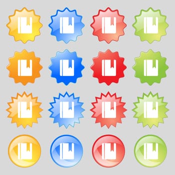 book bookmark icon sign. Big set of 16 colorful modern buttons for your design. illustration