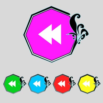 multimedia sign icon. Player navigation symbol. Set colour buttons. illustration