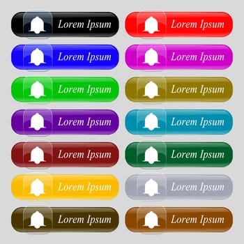 Alarm bell sign icon. Wake up alarm symbol. Speech bubbles information icons. Set of colourful buttons illustration