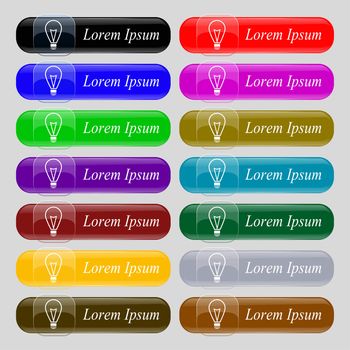 Light lamp sign icon. Idea symbol. Lightis on. Set of colored buttons. illustration