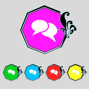 Speech bubble icons. Think cloud symbols. Set colourful buttons. illustration