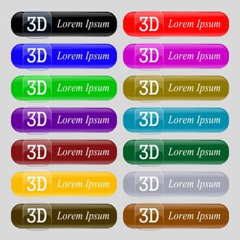 3D sign icon. 3D New technology symbol. Set of colour buttons. illustration