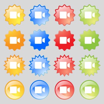Video camera icon sign. Big set of 16 colorful modern buttons for your design. illustration
