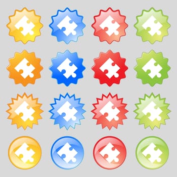 Puzzle piece icon sign. Big set of 16 colorful modern buttons for your design. illustration