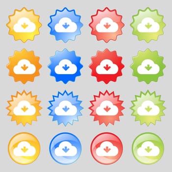 Download from cloud icon sign. Big set of 16 colorful modern buttons for your design. illustration