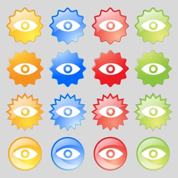 Eye, Publish content, sixth sense, intuition icon sign. Big set of 16 colorful modern buttons for your design. illustration