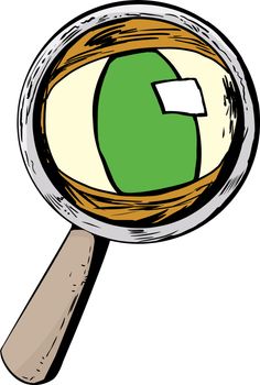 Isolated magnifying glass with green cat eye looking through