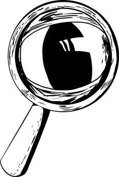 Outlined cartoon magnifying glass with large cat eye