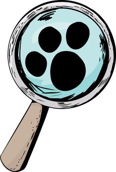 Single cartoon magnifying glass with paw print