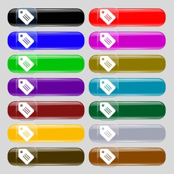 Special offer label icon sign. Set from fourteen multi-colored glass buttons with place for text. illustration