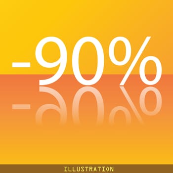 90 percent discount icon symbol Flat modern web design with reflection and space for your text. illustration. Raster version