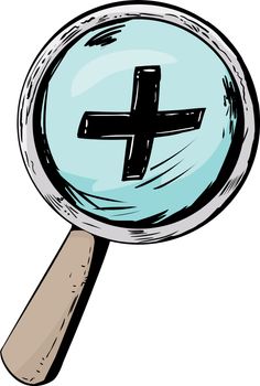 Cartoon magnifying glass with zoom in symbol