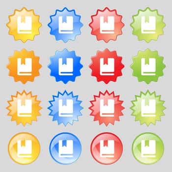 bookmark icon sign. Set from fourteen multi-colored glass buttons with place for text. illustration